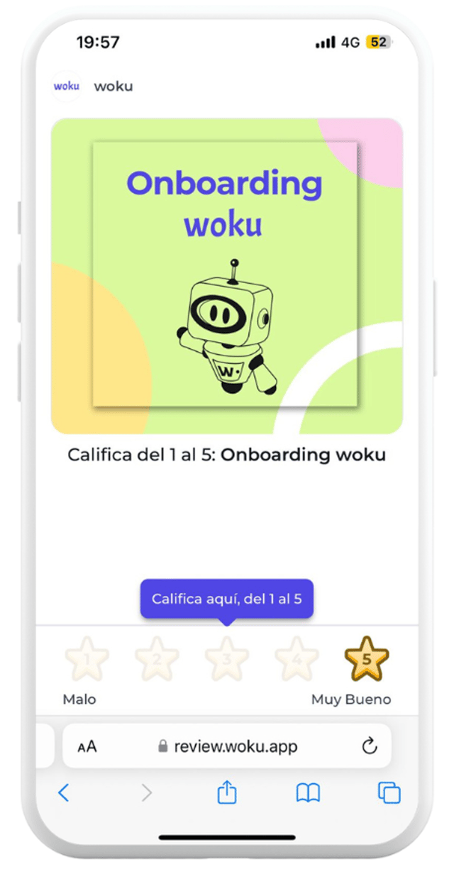 Vista de la interfaz para calificar un woku.